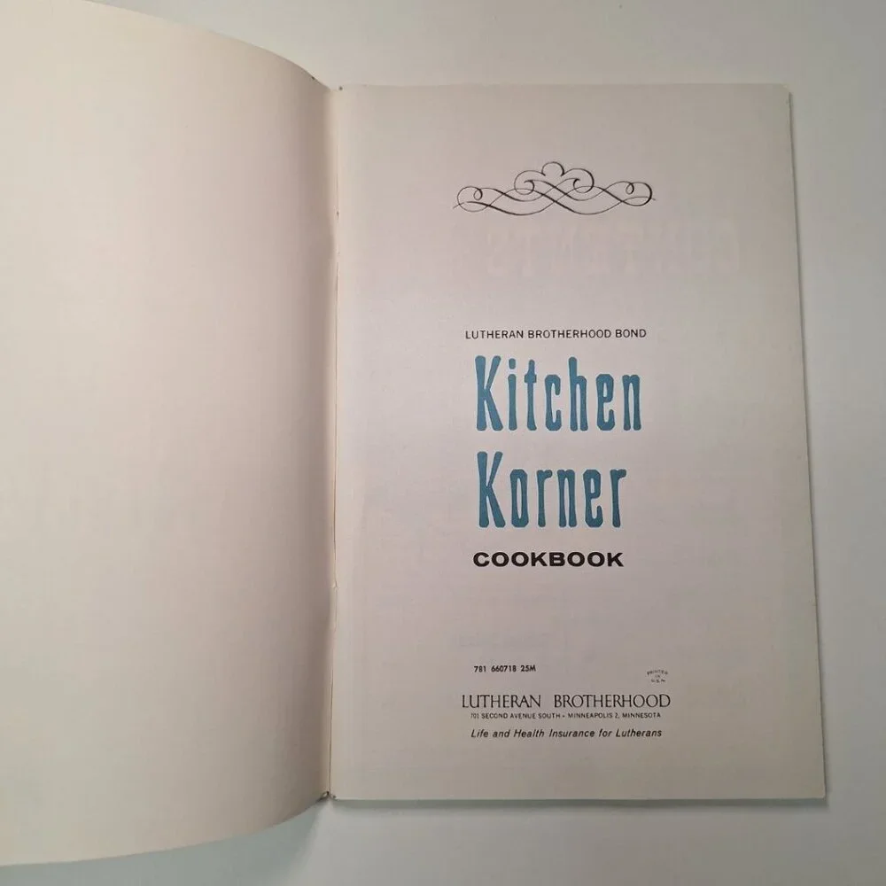 Kitchen Korner Lutheran Cookbook Brotherhood Bond Vintage 60s Recipes Bread Cake